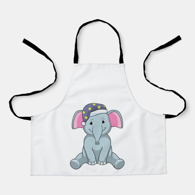 Tablier Eléphant au coucher avec casquette de nuit (Recto)