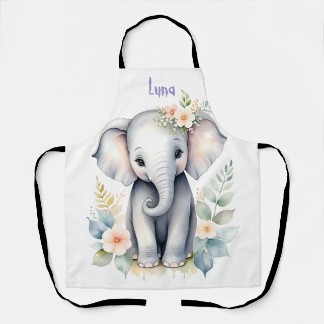 Tablier Eléphant bébé en floraison (Recto)