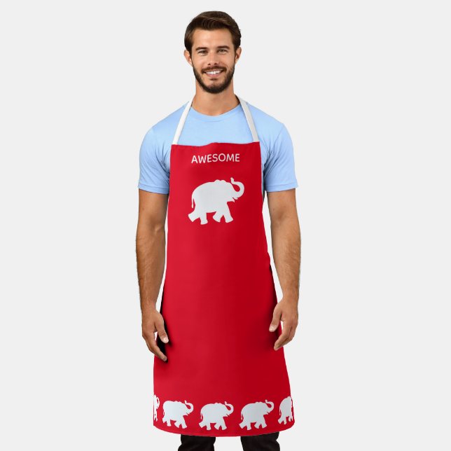 Tablier Éléphant blanc génial sur fond rouge (Porté)
