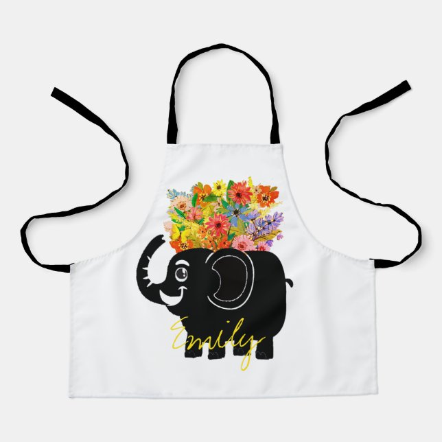 Tablier Éléphant et fleurs   (Recto)