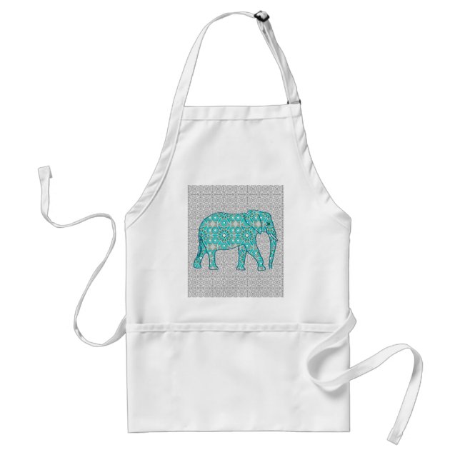Tablier Eléphant fleur Mandala - turquoise, gris & blanc (Devant)