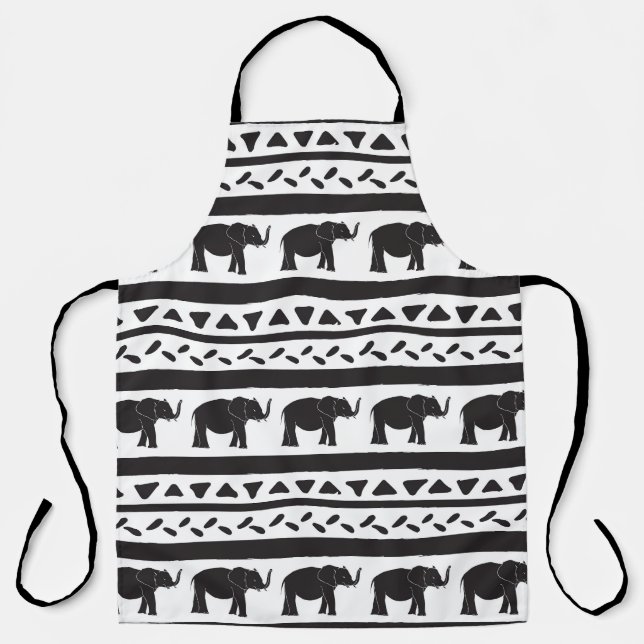 Tablier Eléphants, lignes, triangles, sans couture décorat (Recto)