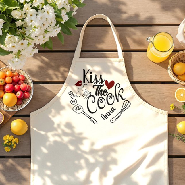 Tablier embrasser le cuisinier personnalisé (kiss the cook aprons father grilling bbq cooking chef dad gifts ideas funny quote lips heart kitchen)