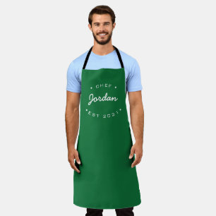 Tablier Emerald Green Nom personnalisé Chef établi année
