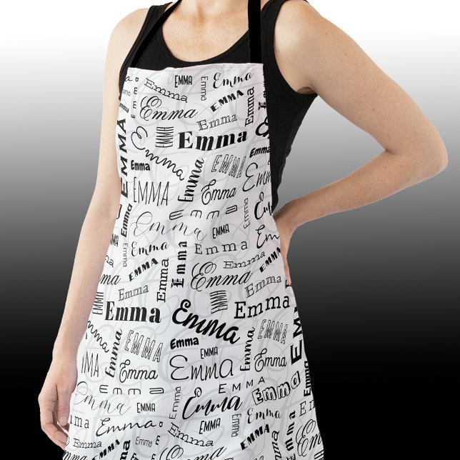 Tablier Emma Nom personnalisé Noir Blanc (Créateur téléchargé)