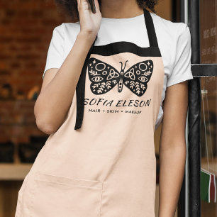 Tablier Employé de papillon noir et rose féminin