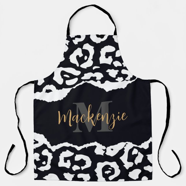 Tablier Empreinte de léopard noir et blanc (Recto)