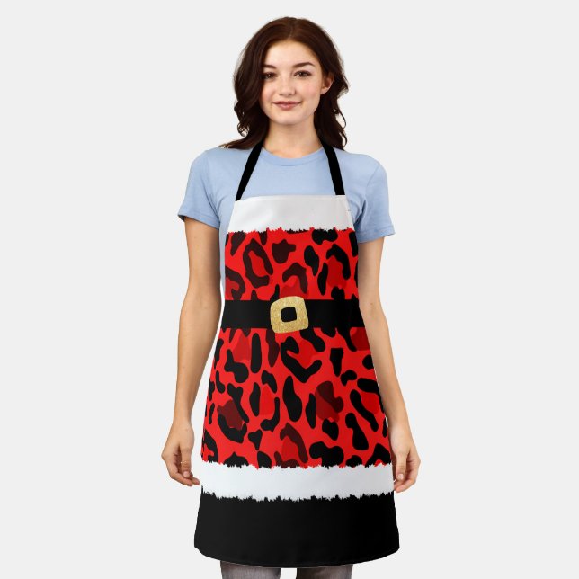 Tablier Empreinte de léopard rouge Noël costume du Père No (Porté)