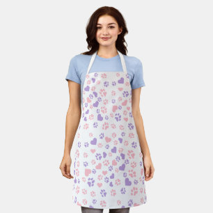 Tablier Empreinte de patte de chats et de coeur rose et ro