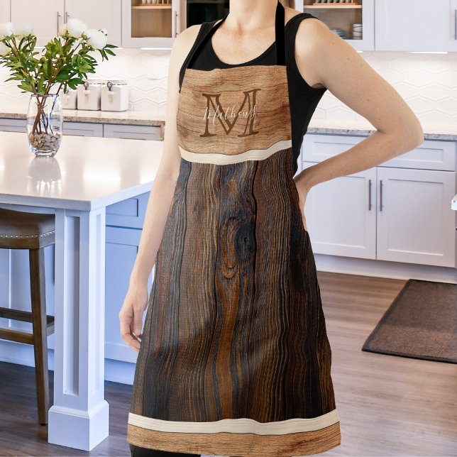 Tablier en bois rustique classique Monogramme (Créateur téléchargé)