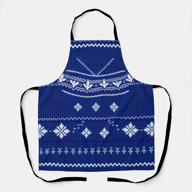 Tablier en tricot norvégien bleu (Recto)