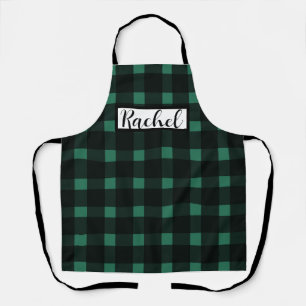 Tablier En vichy noir vert personnalisé