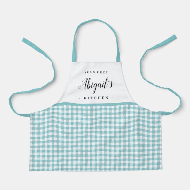 Tablier En vichy Turquoise vérifier enfant cuisine personn (Recto)