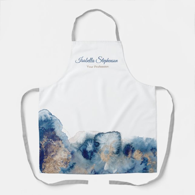 Tablier Encre aquarelle liquide moderne bleu et or (Recto)