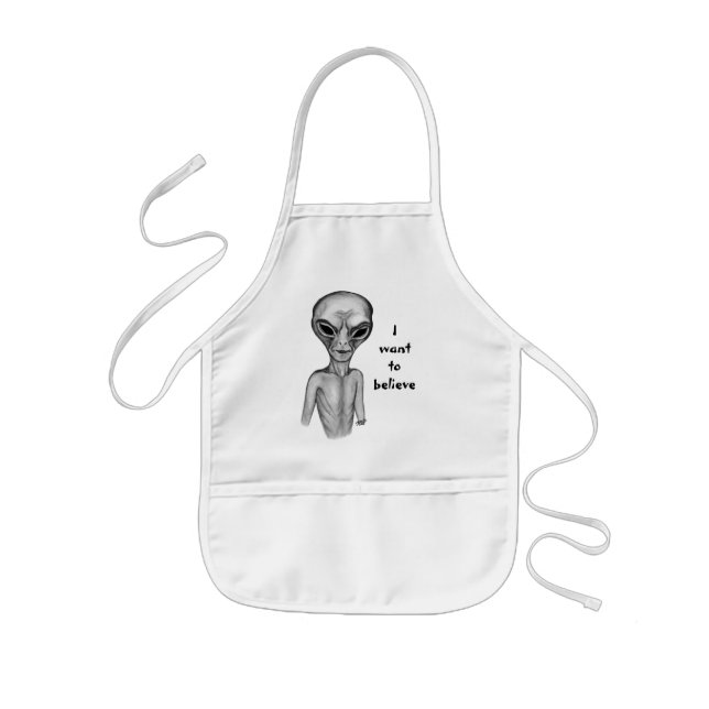 Tablier Enfant Alien gris, je veux croire (Devant)