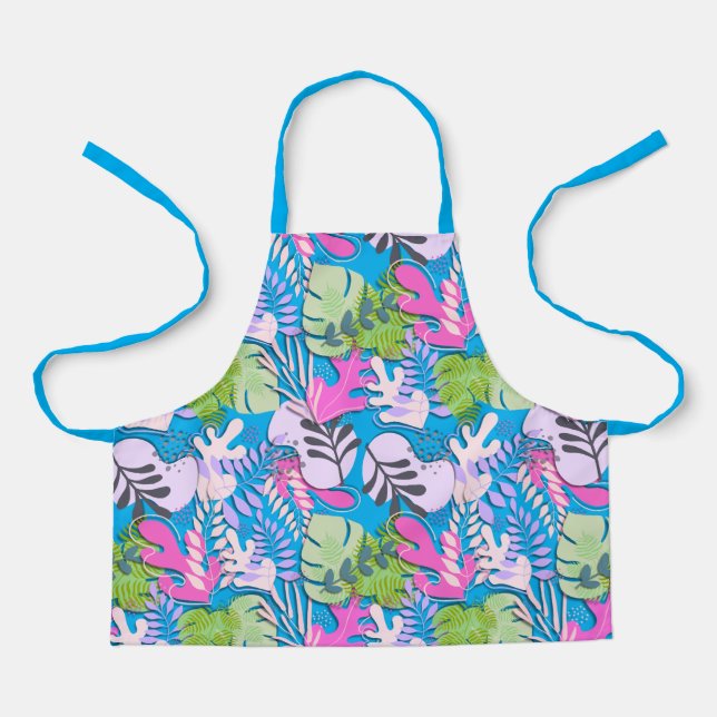 Tablier Enfant Apron : Feuilles Abstraits (bleu) (Recto)
