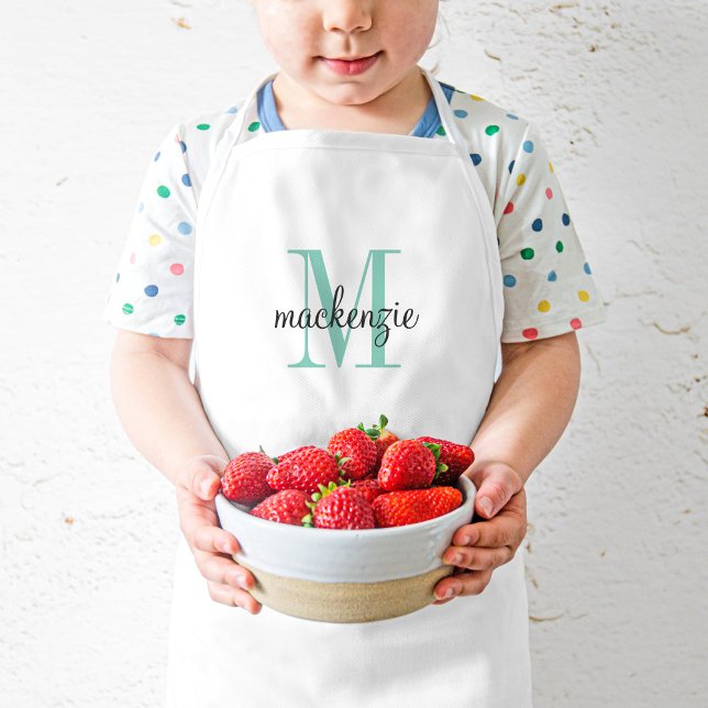 Tablier Enfant Aqua Monogram Initial et nom Personnalisé (Créateur téléchargé)