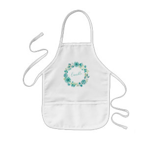 Tablier Enfant Aqua Sea Green Floral Wreath Personnalisé