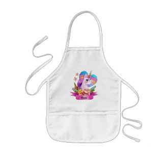 Tablier Enfant Aquarelle Cute Unicorn Coeur Nom personnalisé