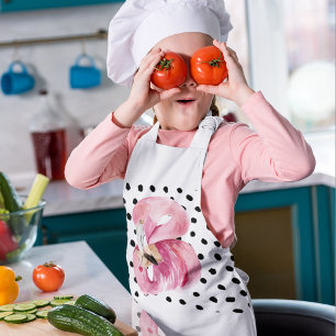 Tablier Enfant Aquarelle rose exotique moderne Flamant rose & poi