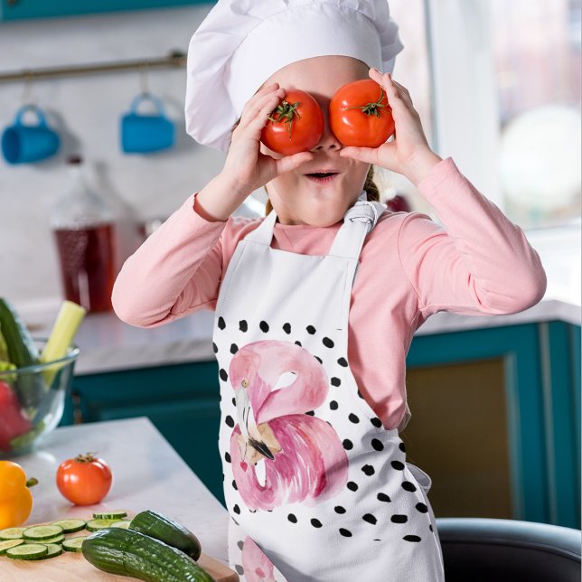 Tablier Enfant Aquarelle rose exotique moderne Flamant rose & poi (Créateur téléchargé)