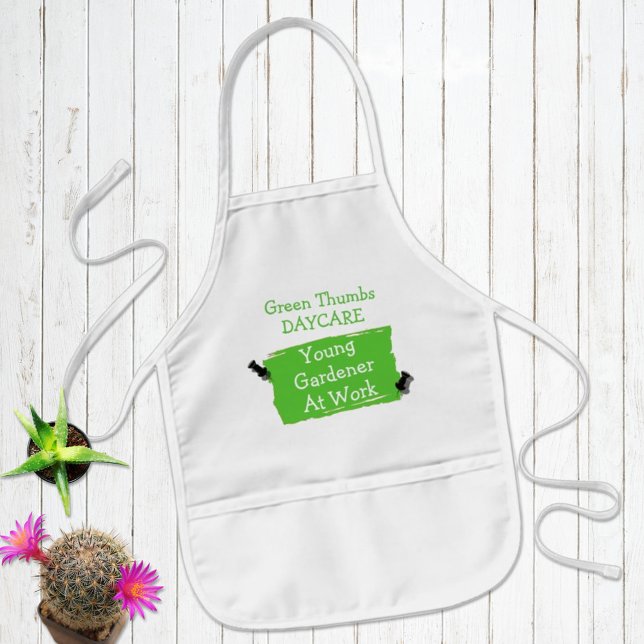 Tablier Enfant Artiste de garde d'enfants Green Scrap Papier Pins (Try to keep the kids clothes clean with a fun personalized apron in one of three colors. )