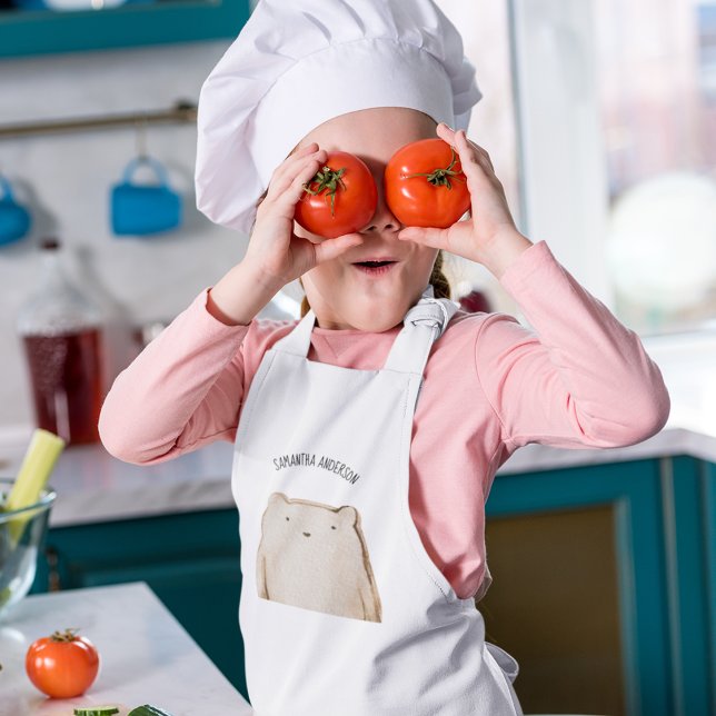 Tablier Enfant Beauté Moderne Pastel Ours Rose Avec Nom (Créateur téléchargé)