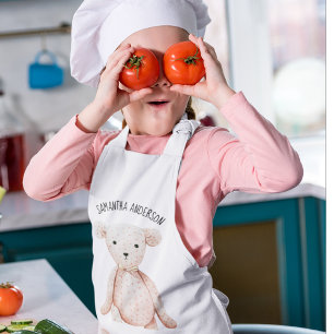 Tablier Enfant Beauté Moderne Pastel Pink Teddy Ours Avec Nom