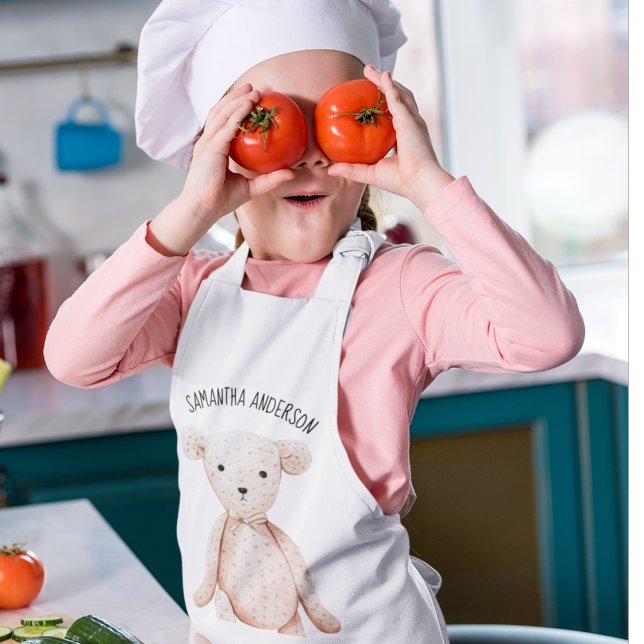 Tablier Enfant Beauté Moderne Pastel Pink Teddy Ours Avec Nom (Créateur téléchargé)