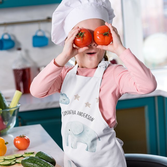 Tablier Enfant Beauty Pastel Blue Elephant et Stars Kid (Créateur téléchargé)