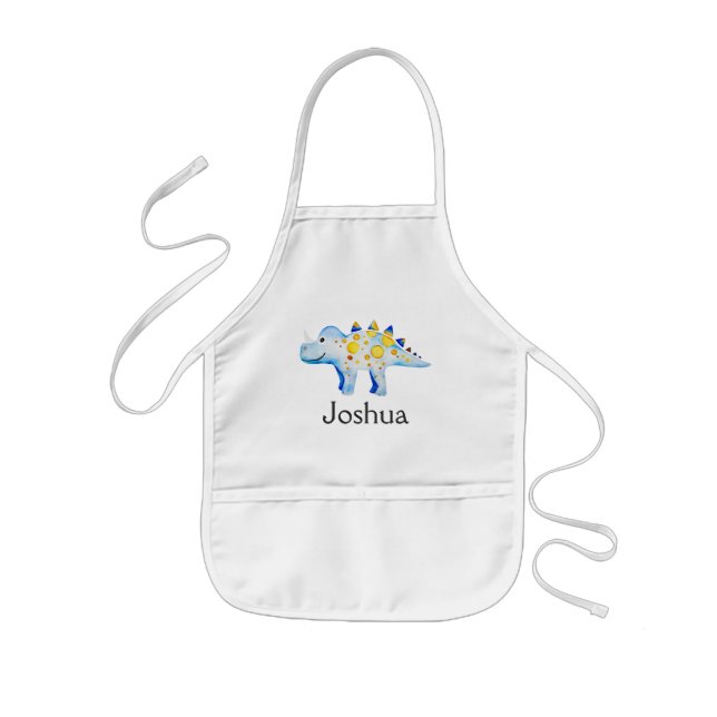 Tablier Enfant Boys Cute Blue Watercolor Dinosaure and Name (Devant)