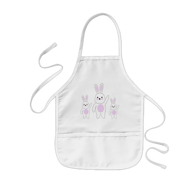 Tablier Enfant Bunny. Blanc et rose. (Devant)