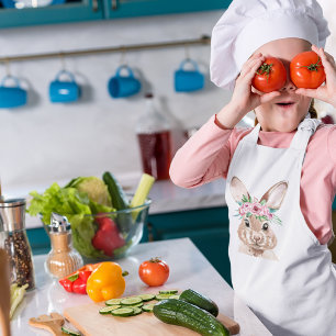 Tablier Enfant Bunny D'Aquarelle Rose Pastel Moderne Avec Fleurs
