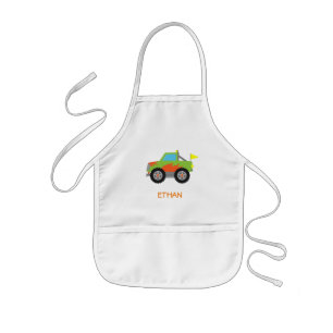 Tablier Enfant Camion Monstre Vert de Course Mignon pour Garçons