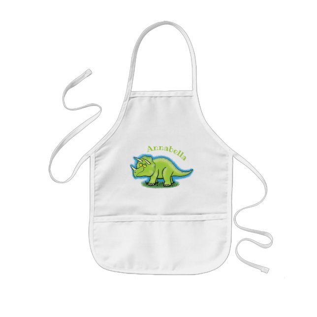 Tablier Enfant Caricature de dinosaure de triceratops vert mignon (Devant)