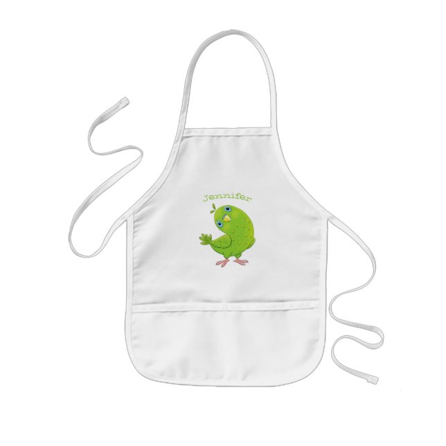 Tablier Enfant Caricature de perruche verte curieuse (Devant)