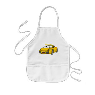Tablier Enfant Caricature de voiture sport jaune joyeux
