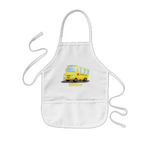 Tablier Enfant Caricature du bus scolaire jaune joyeux