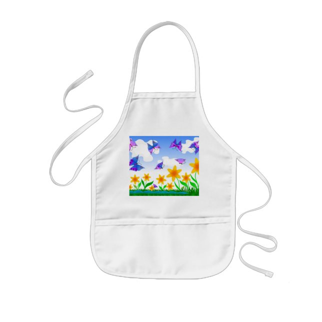 Tablier Enfant Champ d'été avec des fleurs et des papillons (Devant)