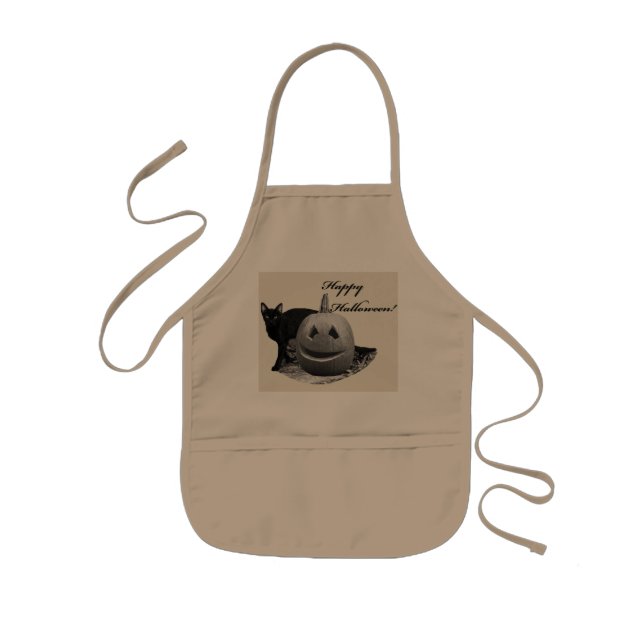 Tablier Enfant Chat et Citrouille Halloween heureux (Devant)