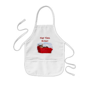 Tablier Enfant Chaton de sommeil dans le panier rouge lumineux
