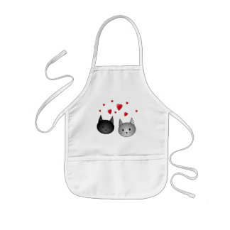 Tablier Enfant Chats noirs et gris mignons, avec des coeurs