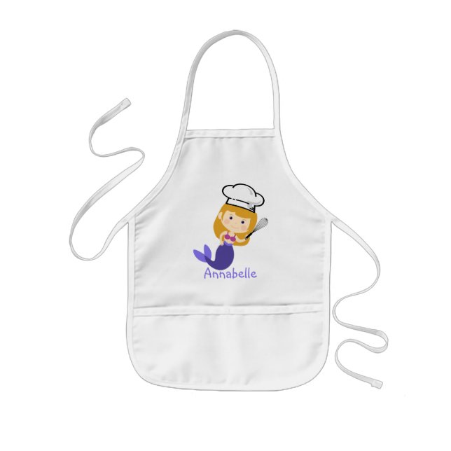 Tablier Enfant Chef Sirène Blonde Violet Personnaliser (Devant)