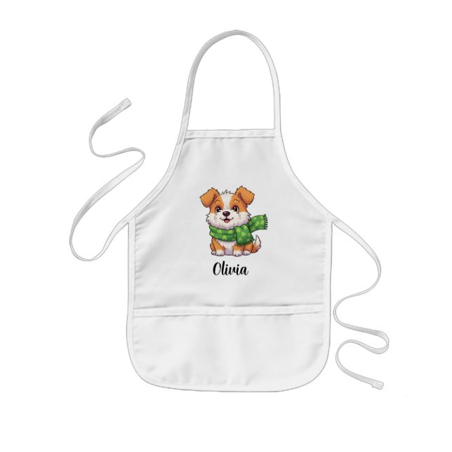 Tablier Enfant Chien mignon en écharpe de trèfle (Devant)