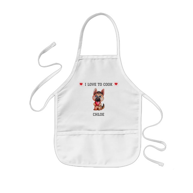 Tablier Enfant Chiot Shepard allemand "I Love to Cook" personnali (Devant)