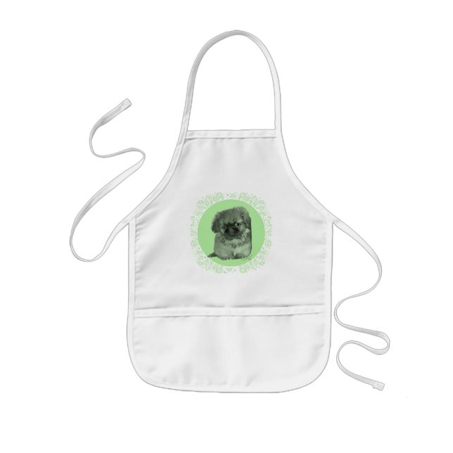 Tablier Enfant Chiots Pékinois Vert (Devant)
