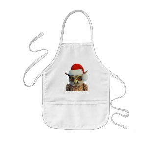 Tablier Enfant Chouette de Noël drôle portant le chapeau de Père