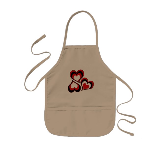 Tablier Enfant Coeurs, rouge, noir, blanc, Saint Valentin. (Devant)