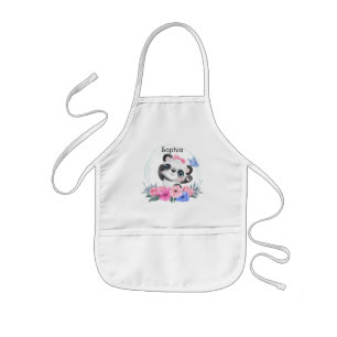 Tablier Enfant Cute Baby Panda Flower Wreath Nom personnalisé