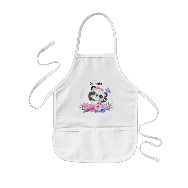 Tablier Enfant Cute Baby Panda Flower Wreath Nom personnalisé (Devant)